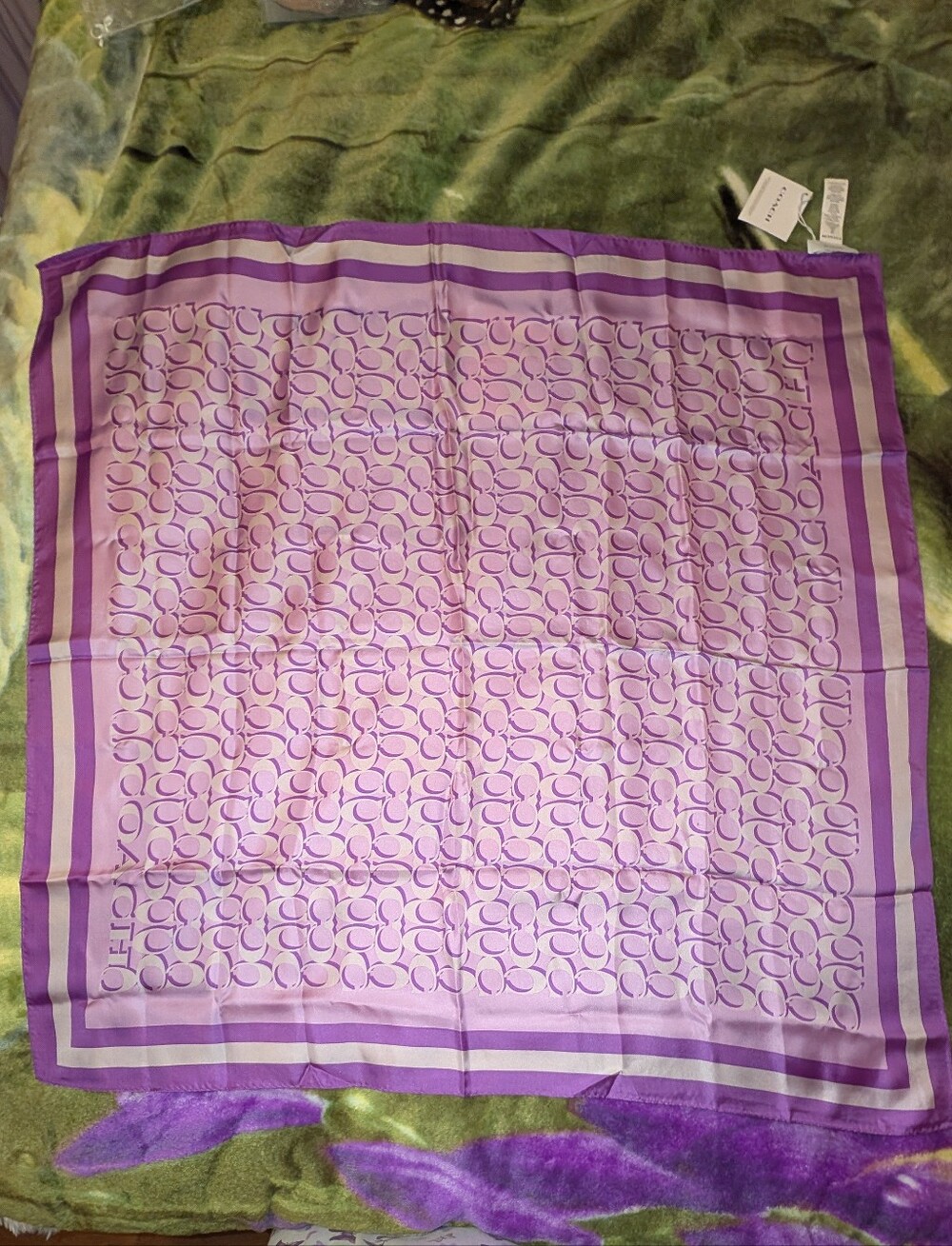 Coach Signature C Silk Scarf 35" Purple NWT